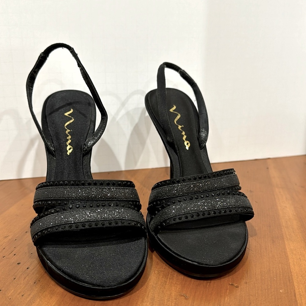 Nina formal heeled sandal size 7.5 satin black with sparkles